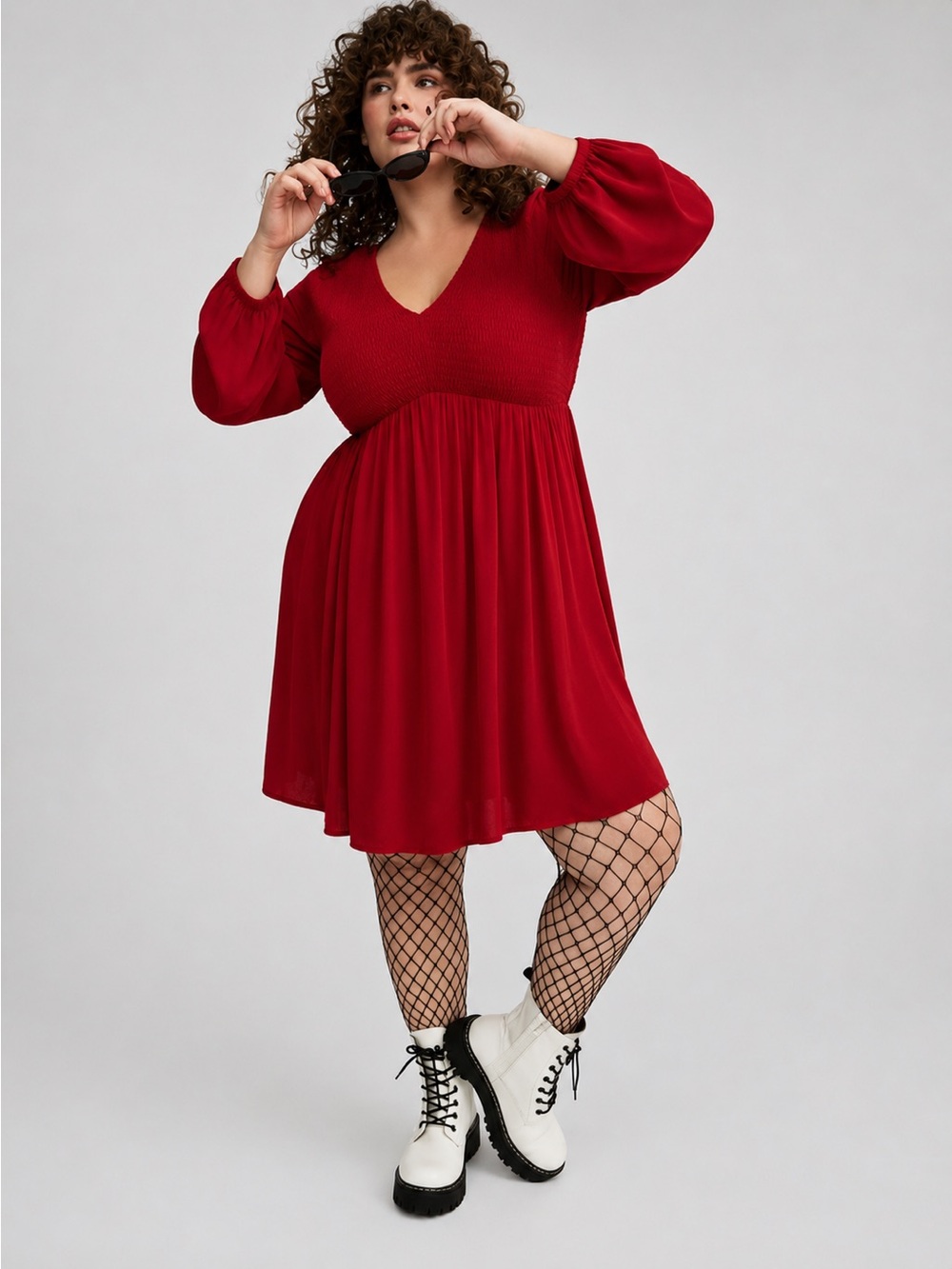 NWT Torrid Red Smocked Babydoll Dress Size 4X 26 Long Sleeve Pockets Plus